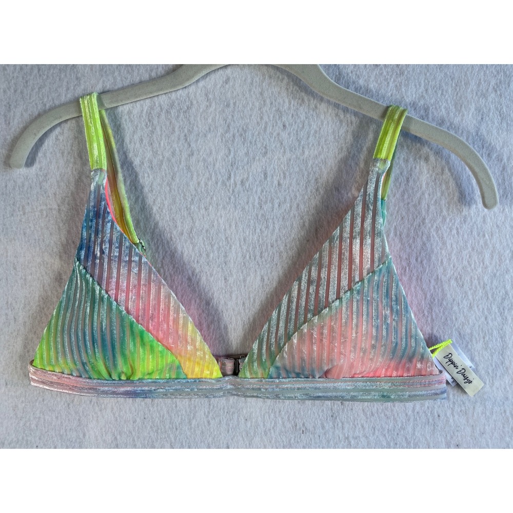 Dippin Daisy's Revibe Ribbed Velvet Light Neon Tie Dye Triangle Bikini Top M